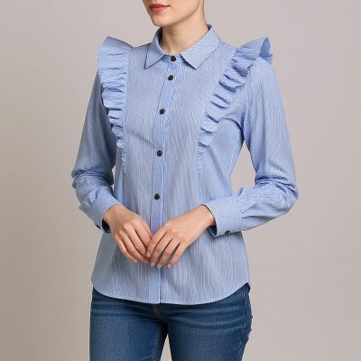 شومیز آستین بلند یقه برگردان زنانه مدل کیان رنگ آبی