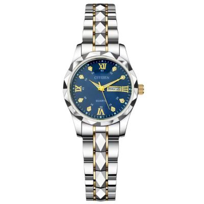 ساعت مچی عقربه‌ای زنانه مدل کوارتز دو تقویم دی دیت الماسی کد 09