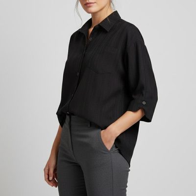 شومیز آستین بلند یقه برگردان زنانه السانا مدل کیناز کد 221601 رنگ مشکی