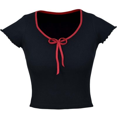 کراپ‌ تی‌شرت آستین کوتاه زنانه دل آویز مدل H371