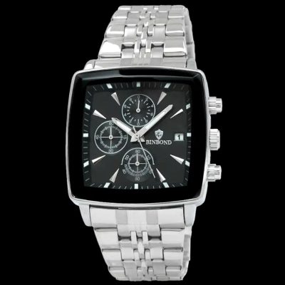 ساعت مچی عقربه‌ای کوارتز مردانه بین باند مدل مربعی سه موتور فعال کورنوگراف mn