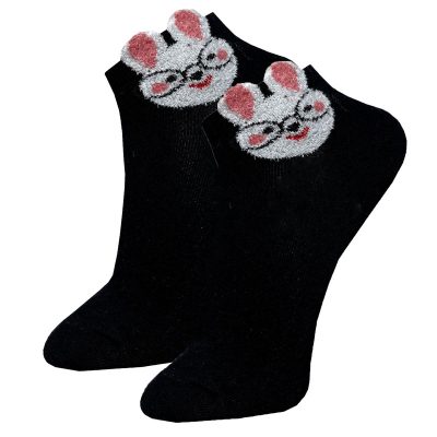 جوراب ساق کوتاه زنانه مدل پنبه بوکله طرح خرگوش عینکی کد 001