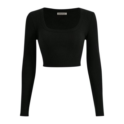 کراپ‌ تی‌شرت آستین بلند زنانه آرمادیا مدل کبریتی یقه اسکوپی کد BK06