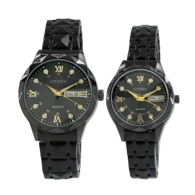 ست ساعت مچی عقربه‌ای زنانه و مردانه مدل کوارتز دو تقویم کد cit-02