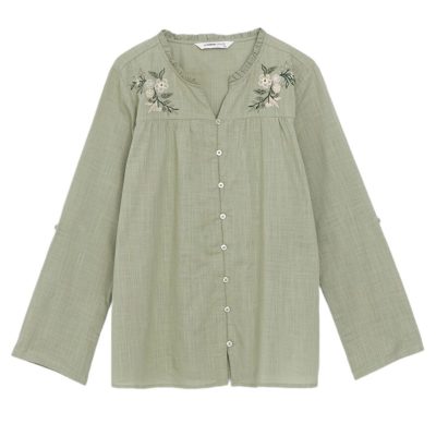 شومیز آستین بلند یقه هفت زنانه ال سی وایکیکی مدل Gree768