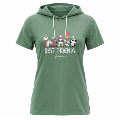 تی شرت کلاه دار آستین کوتاه زنانه مدل 14040225 رنگ سبز