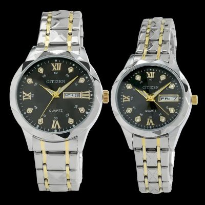 ست ساعت مچی عقربه‌ای زنانه و مردانه مدل کوارتز دو تقویم کد cit-03