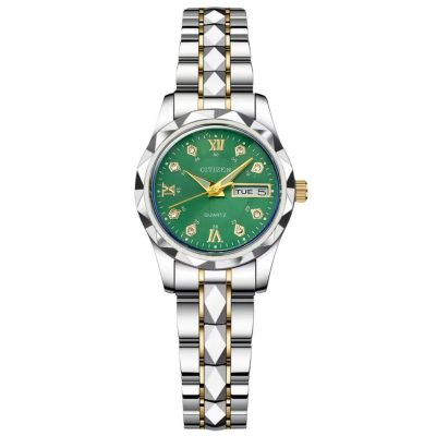 ساعت مچی عقربه‌ای زنانه مدل کوارتز دو تقویم دی دیت الماسی کد 08