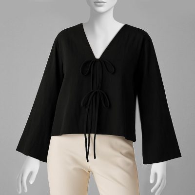 شومیز آستین بلند زنانه مدل بندی رنگ مشکی