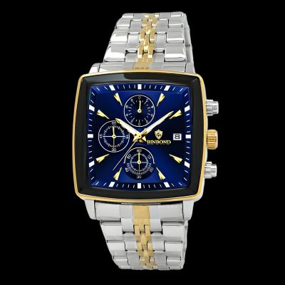 ساعت مچی عقربه‌ای کوارتز مردانه بین باند مدل مربعی سه موتور فعال کورنوگراف کد sn