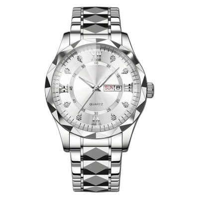 ساعت مچی عقربه‌ای کوارتز مردانه مدل الماسی دو تقویم کد 102