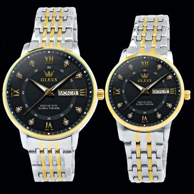 ست ساعت مچی عقربه‌ای کوارتز زنانه و مردانه اُ لِوز مدل نگینی کد 001