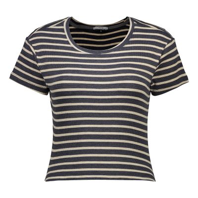 کراپ‌ تی‌شرت آستین کوتاه زنانه ایزی دو مدل رینگر رنگ سرمه‌ای