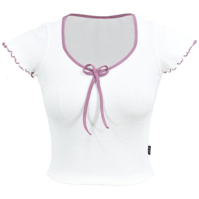 کراپ‌ تی‌شرت آستین کوتاه زنانه دل آویز مدل H346